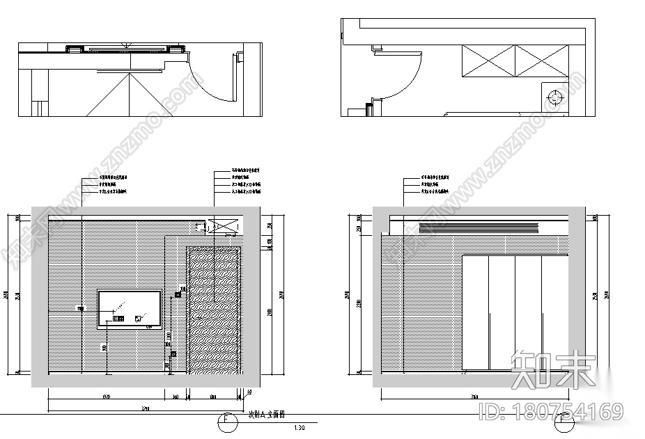 赞成林枫黑色空间现代简约样板间设计施工图（附效果图）cad施工图下载【ID:180754169】