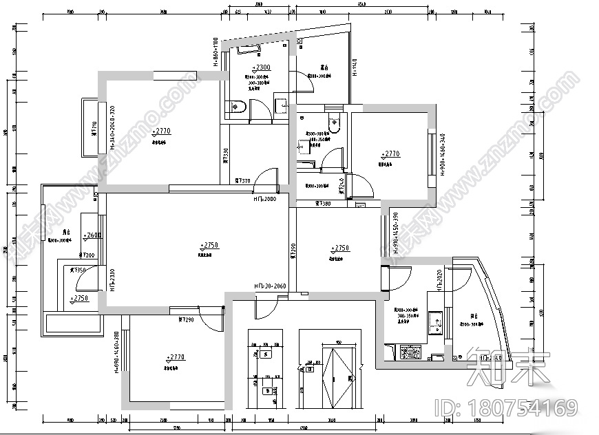 赞成林枫黑色空间现代简约样板间设计施工图（附效果图）cad施工图下载【ID:180754169】