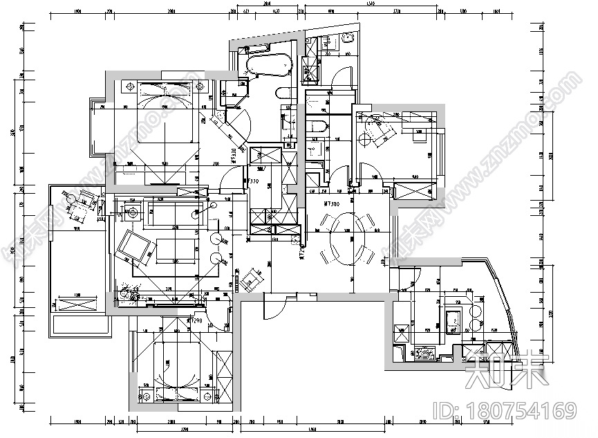 赞成林枫黑色空间现代简约样板间设计施工图（附效果图）cad施工图下载【ID:180754169】