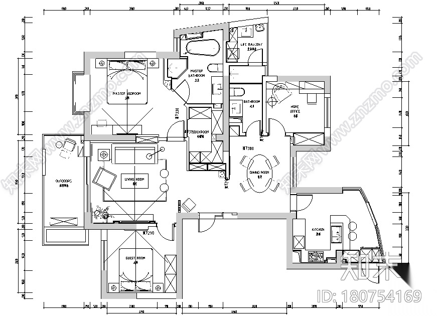 赞成林枫黑色空间现代简约样板间设计施工图（附效果图）cad施工图下载【ID:180754169】