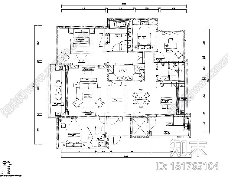 简约优雅美式风格样板间设计施工图（附效果图）cad施工图下载【ID:181765104】