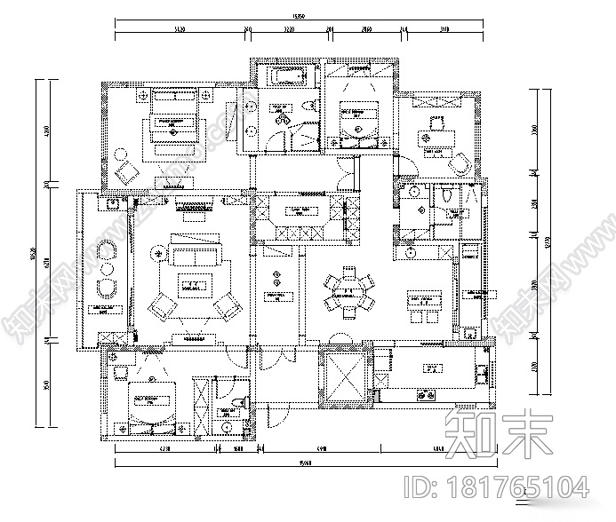 简约优雅美式风格样板间设计施工图（附效果图）cad施工图下载【ID:181765104】