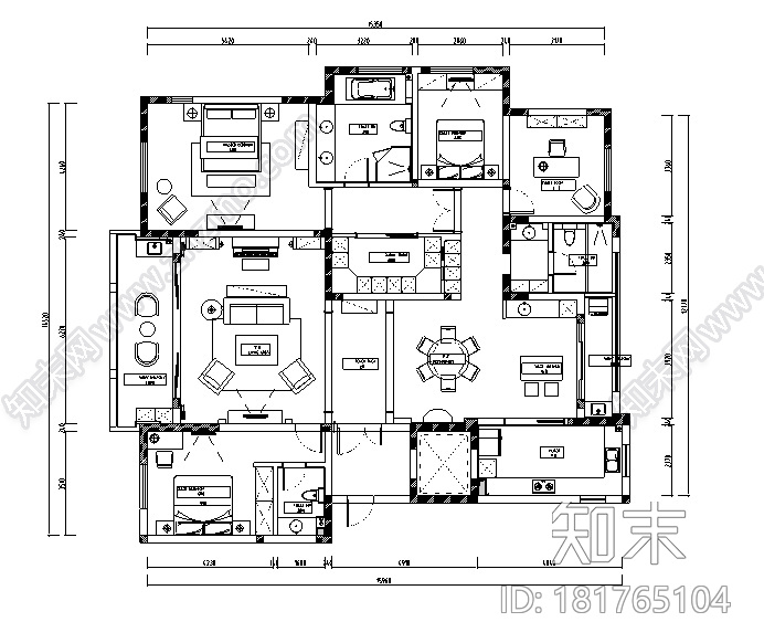 简约优雅美式风格样板间设计施工图（附效果图）cad施工图下载【ID:181765104】