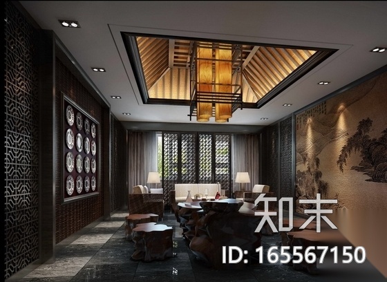 [江苏]生态园高档中式会所室内装修图（含效果）cad施工图下载【ID:165567150】