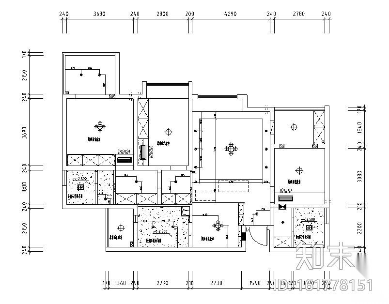 [四川]北欧现代三居室样板房空间设计施工图（附效果图...cad施工图下载【ID:161778151】