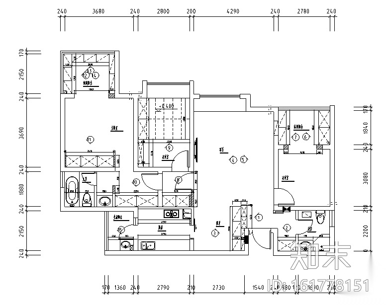 [四川]北欧现代三居室样板房空间设计施工图（附效果图...cad施工图下载【ID:161778151】