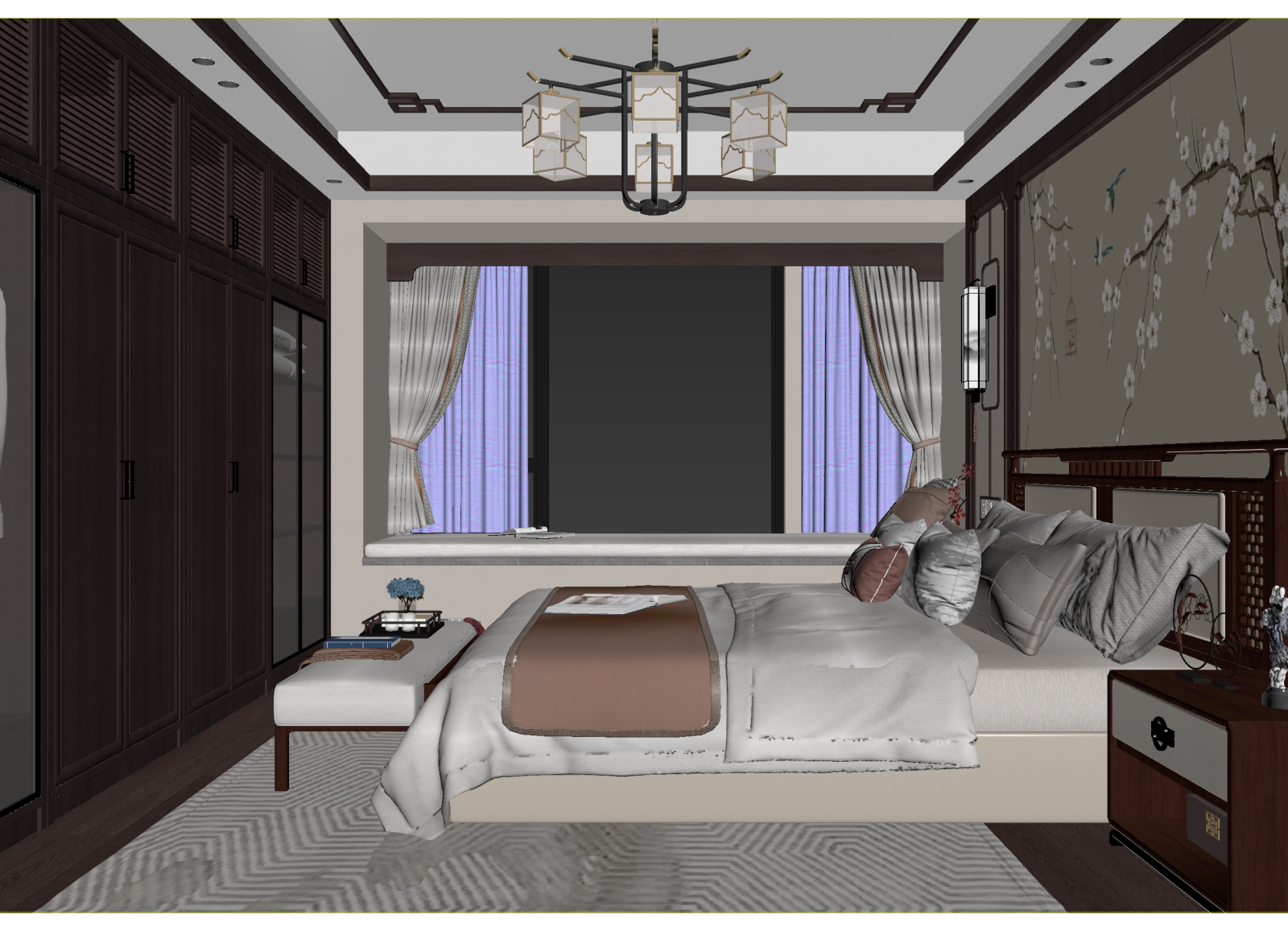 新中式酒店客房3D模型下载【ID:1215058957】