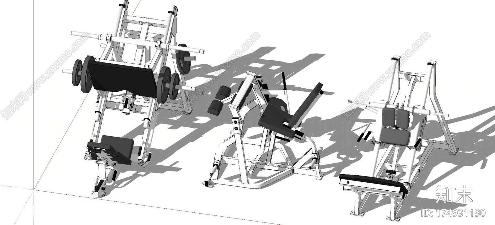 现代健身房健身器材SU模型下载【ID:174931190】