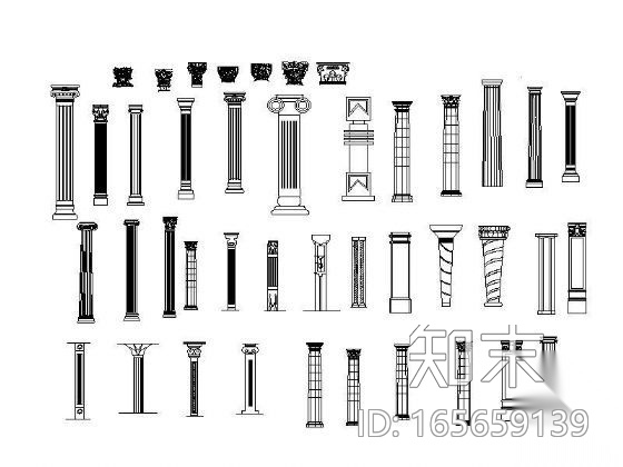 欧式柱立面图块集cad施工图下载【ID:165659139】