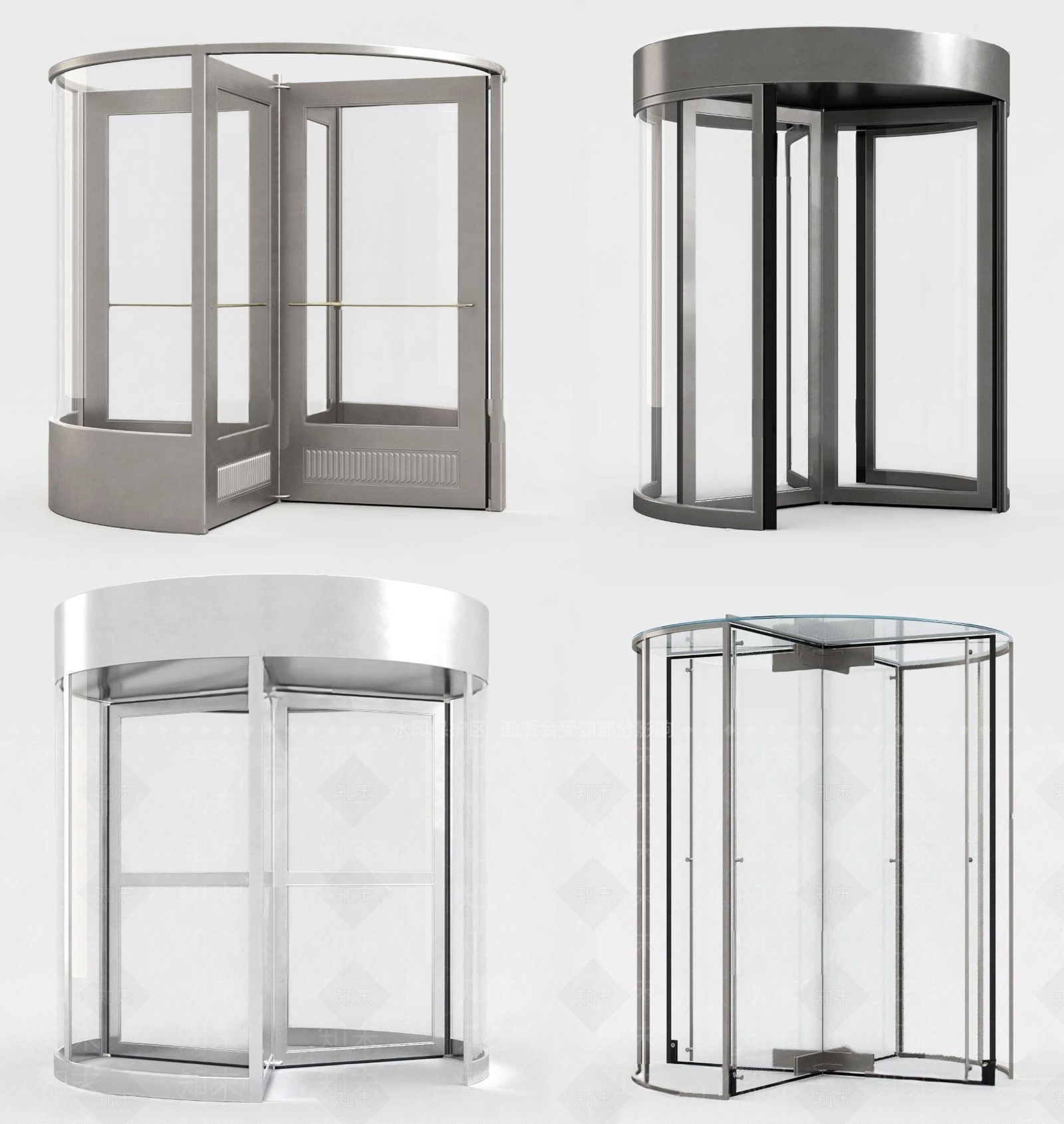 现代不锈钢旋转玻璃门3D模型下载【ID:1127414413】