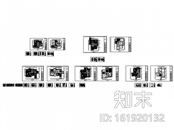 五套三居室装修图cad施工图下载【ID:161920132】