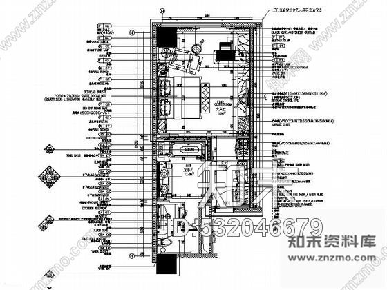 施工图品牌酒店大床客房室内装修图施工图下载【ID:532046679】