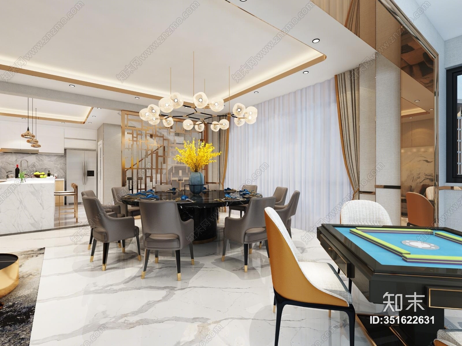 现代轻奢包厢3D模型下载【ID:351622631】