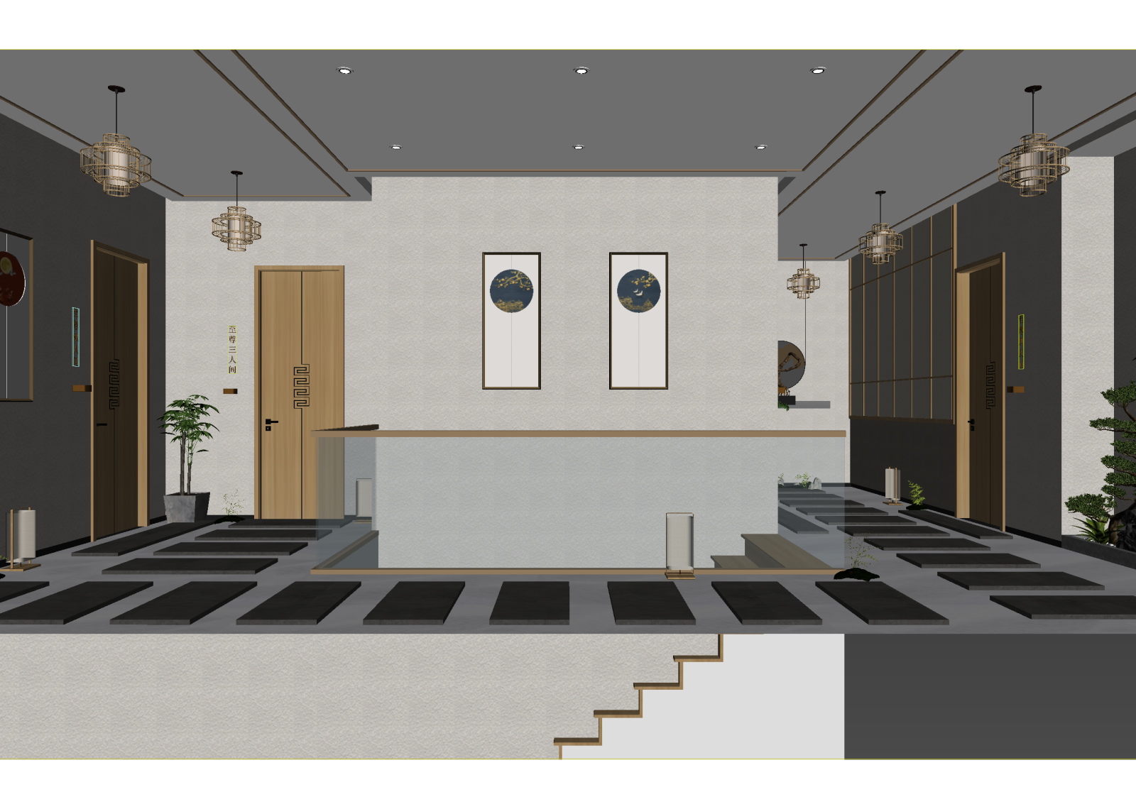 新中式酒店大堂3D模型下载【ID:1215127919】