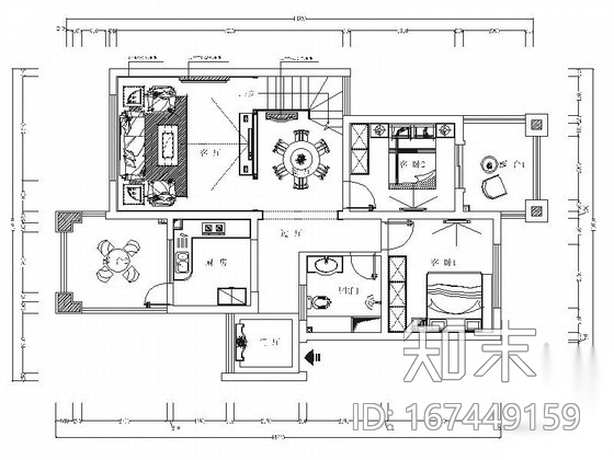 豪华复古新中式风格别墅室内装修施工图（含效果）cad施工图下载【ID:167449159】