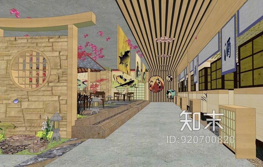 日式餐厅室内设计SU模型下载【ID:920700820】