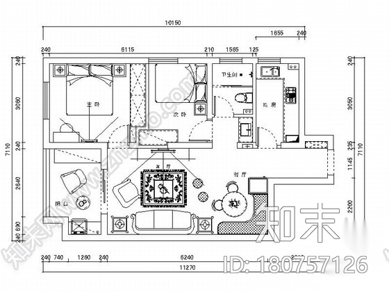 [上海]浪漫清新田园风情两居室样板间装修施工图（含效果...施工图下载【ID:180757126】