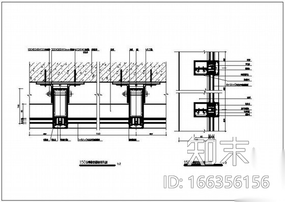 150系列明框玻璃幕墙横、竖剖节点图施工图下载【ID:166356156】