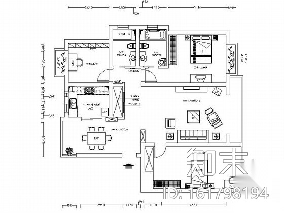 老街三室两厅家装设计图cad施工图下载【ID:161798194】