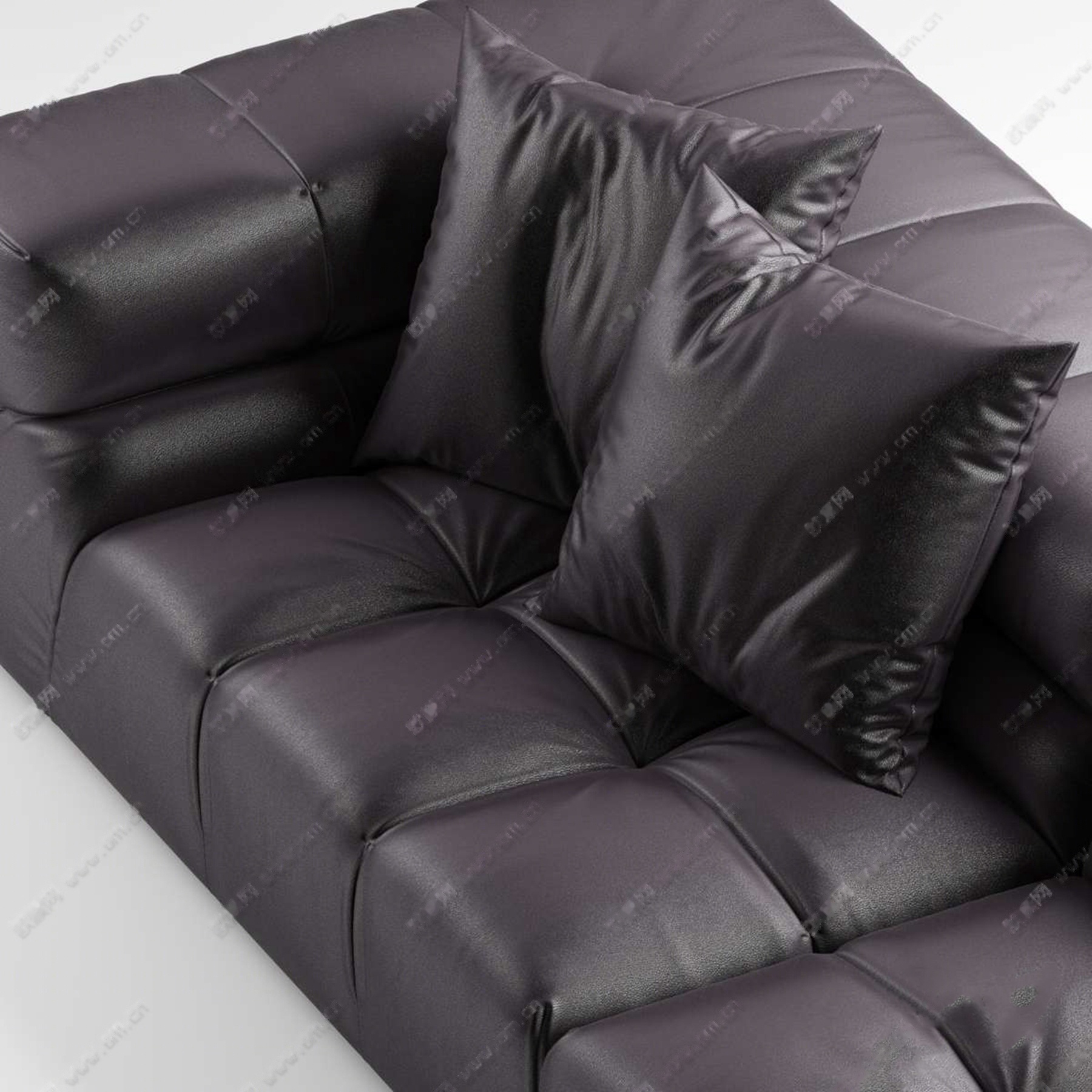 现代皮革布艺转角沙发沙发凳组合3d模型下载【id:920638919】