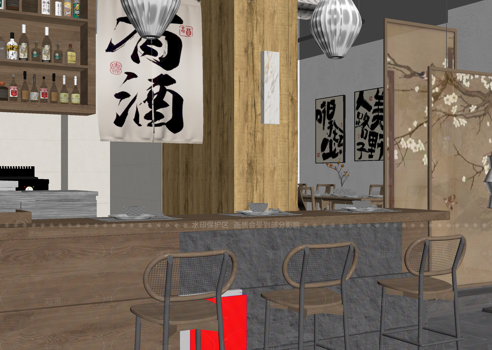 新中式日料店3D模型下载【ID:1214927140】
