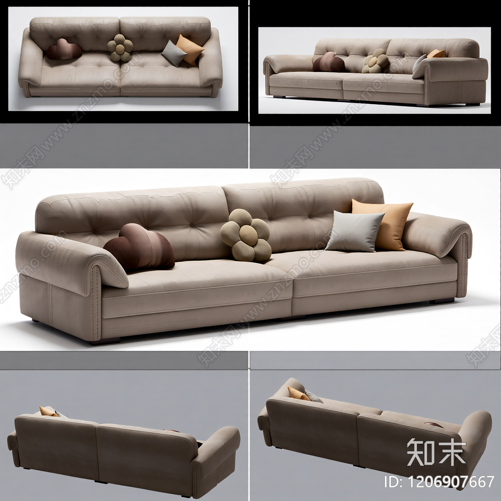 灰色布艺沙发带抱枕3D模型下载【ID:1206907667】