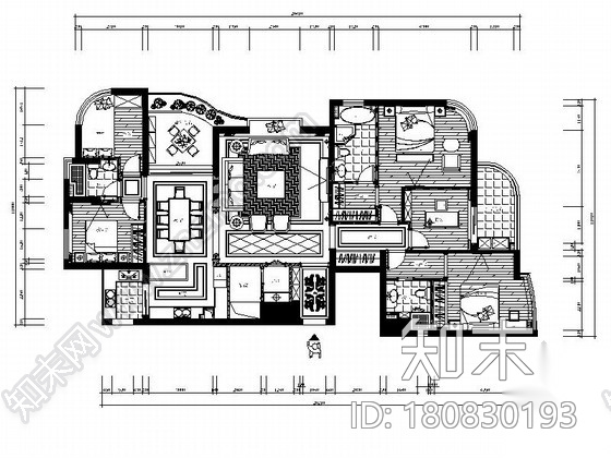 雅致欧式新古典风格五居室样板房装修图（含效果）cad施工图下载【ID:180830193】