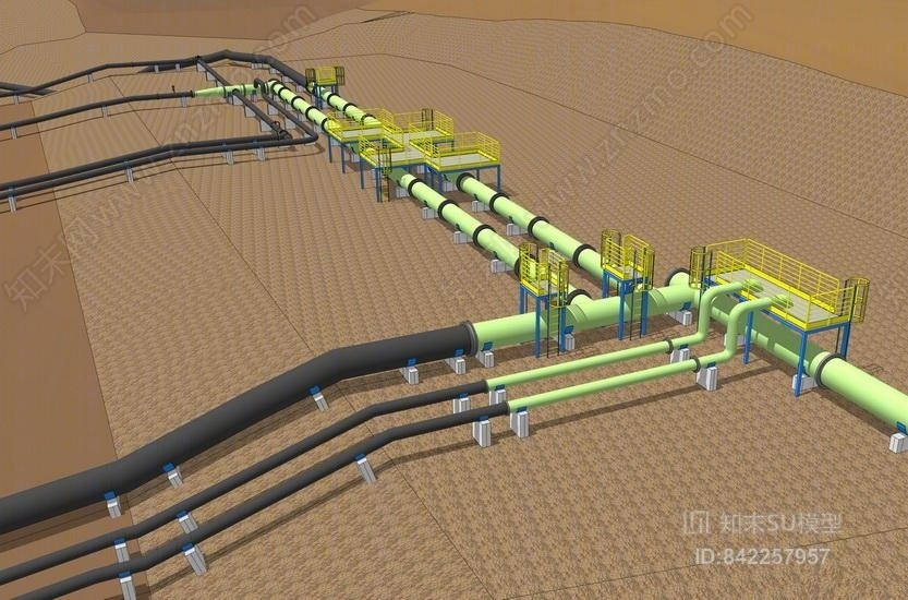 沙漠石油运输管道SU模型下载【ID:842257957】