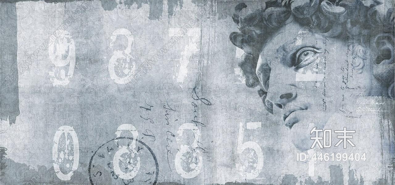 欧式灰色系大卫雕塑与字母装饰壁纸壁画贴图下载【ID:446199404】