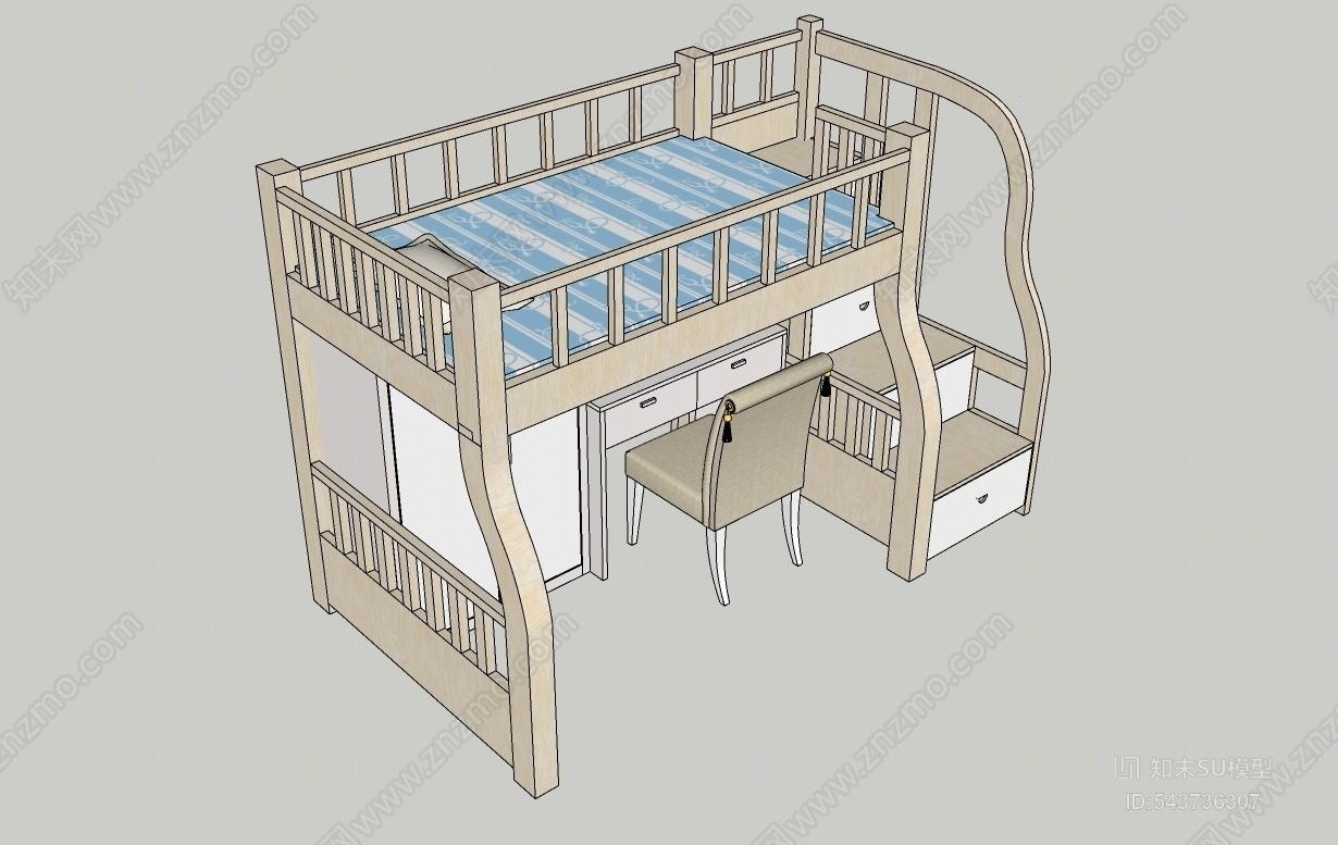 现代风格上下床SU模型下载【ID:543736307】