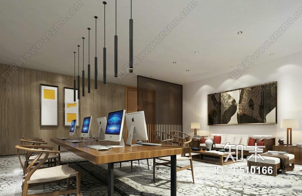 新中式办公室会客区3D模型下载【ID:76510166】