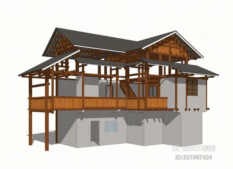 侗寨建筑SU模型下载【ID:321987424】