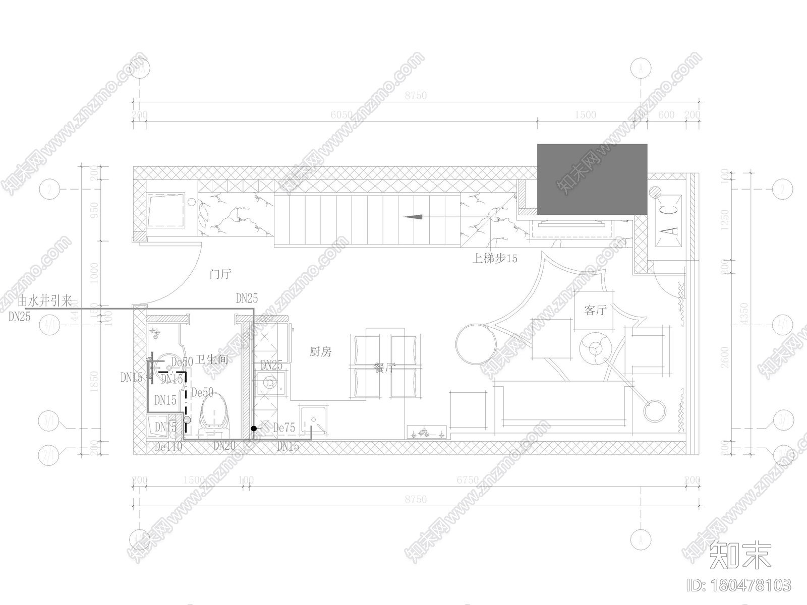 [重庆]68㎡复式LOFT公寓样板房装修施工图cad施工图下载【ID:180478103】