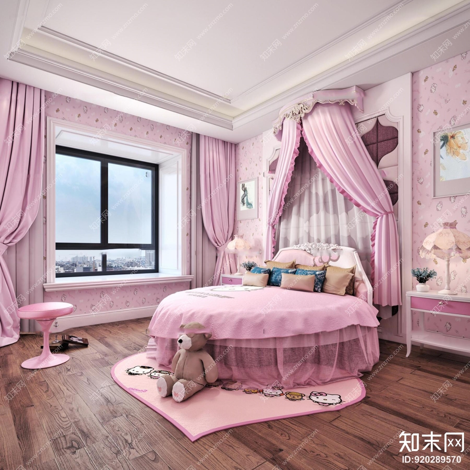 欧式公主房卧室空间3D模型下载【ID:920289570】