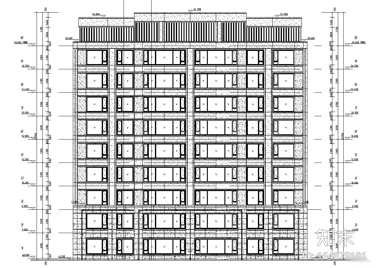 多层住宅一梯二户户型平面设计施工图下载【ID:164879181】