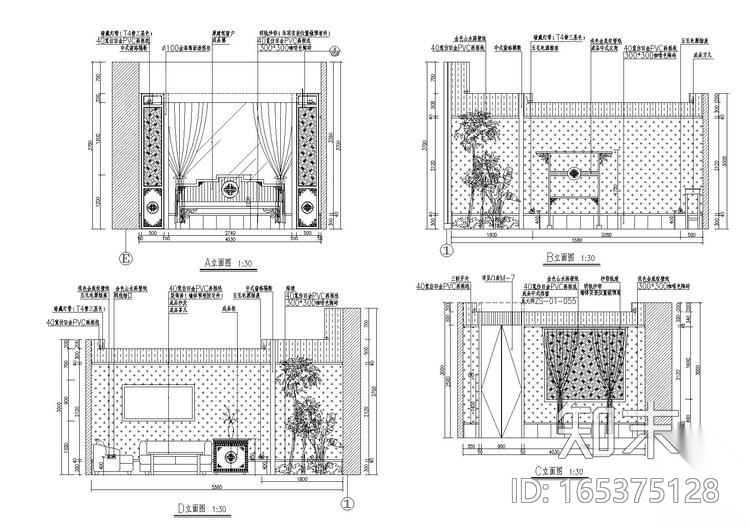 [河北]石家庄军创国际茶楼装饰工程CAD施工图+效果图cad施工图下载【ID:165375128】