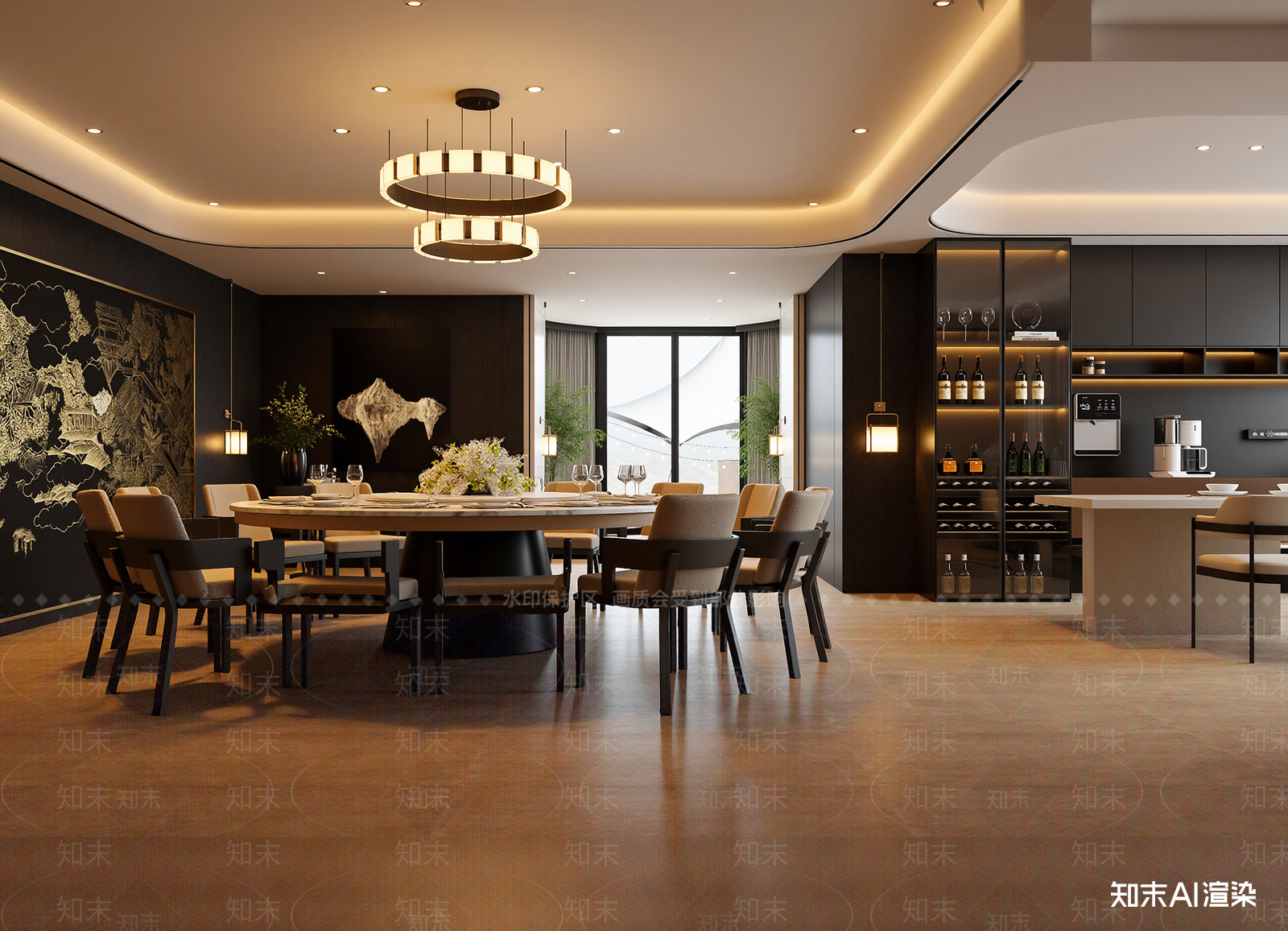 现代酒店餐厅3D模型下载【ID:1215108941】