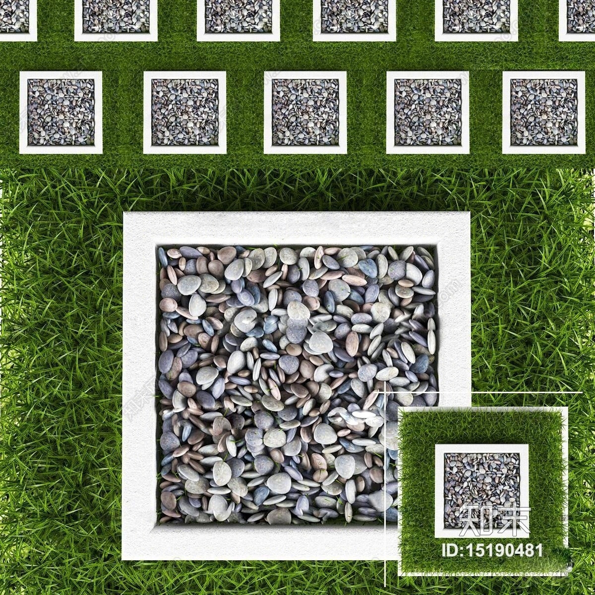 现代鹅卵石草坪3D模型下载【ID:15190481】