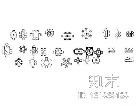 常用餐桌平面图块集施工图下载【ID:161868128】