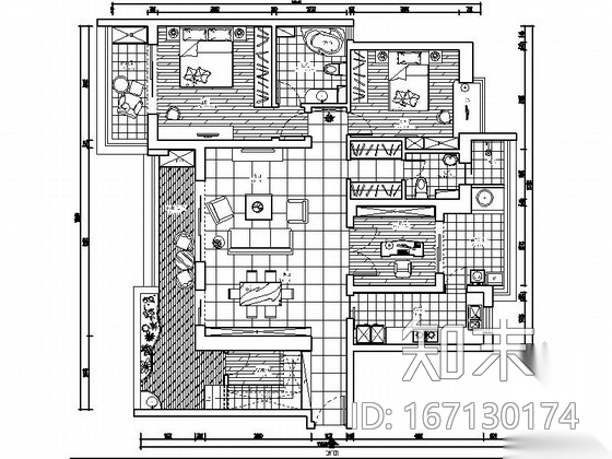 [上海]意大利特色小区混搭三居室样板间装修施工图（含效...cad施工图下载【ID:167130174】