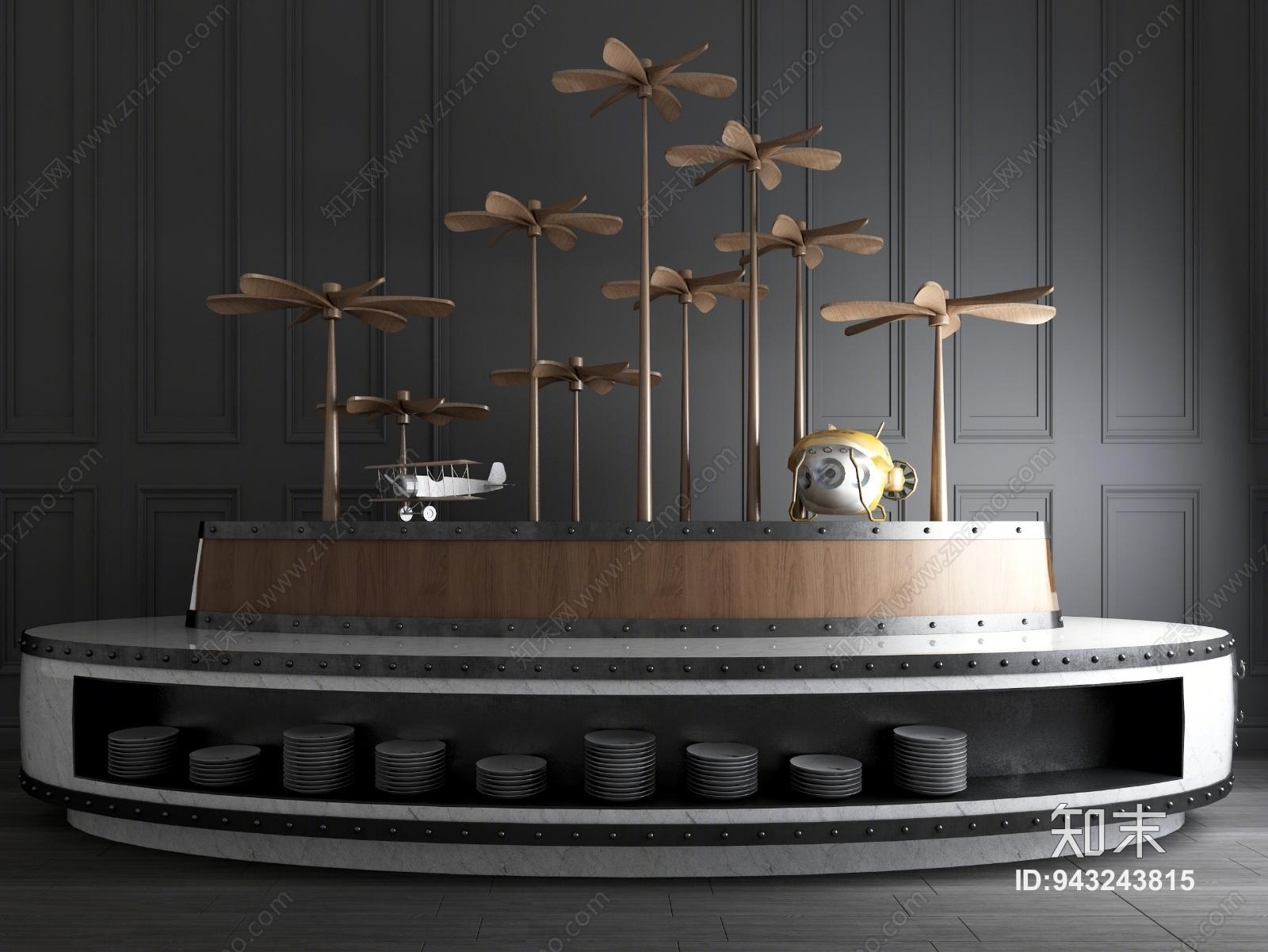 工业风自助取餐台3D模型下载【ID:943243815】