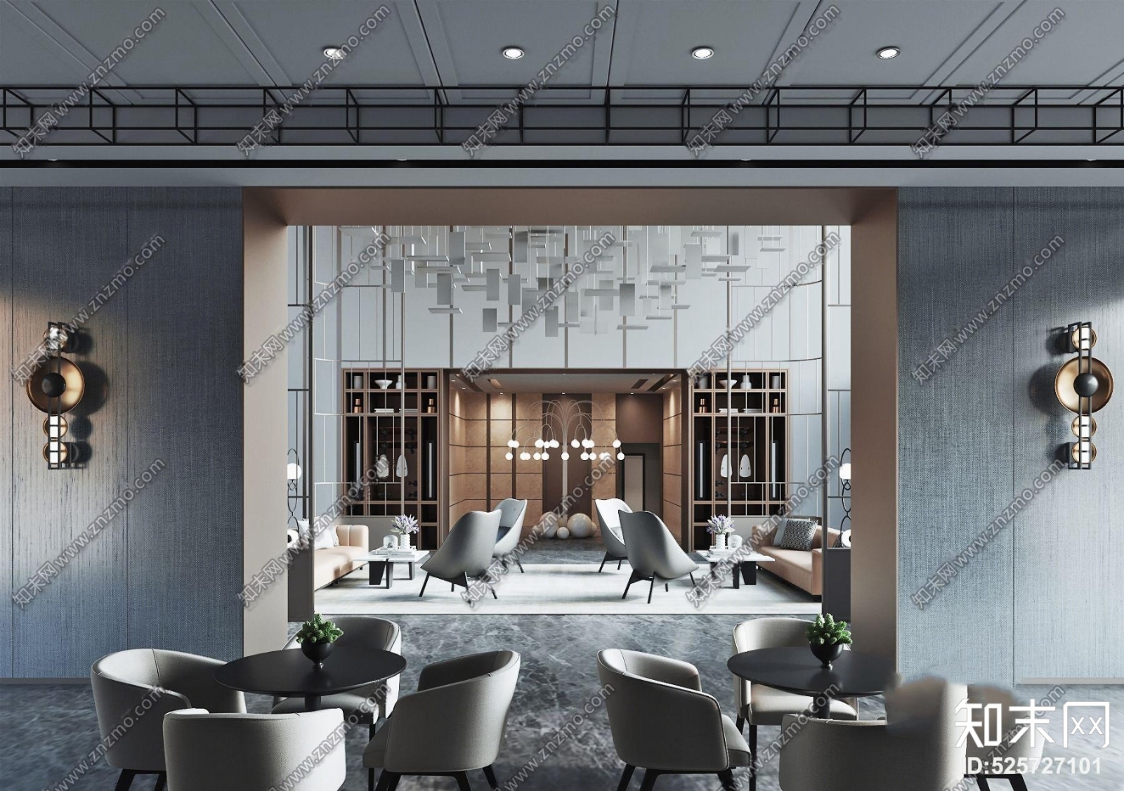 新中式酒店大堂吧3D模型下载【ID:525727101】