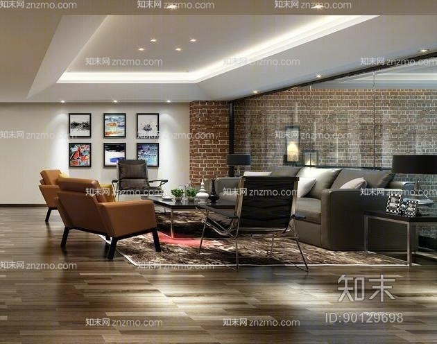 工业风灰色皮质多人沙发3D模型下载【ID:90129698】
