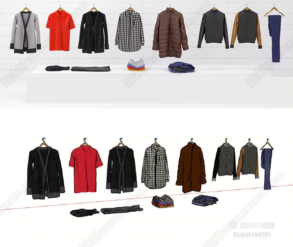 现代展示衣服SU模型下载【ID:943184781】