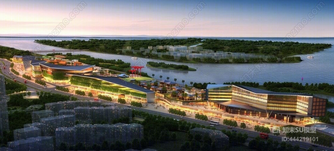 现代滨河城市商业SU模型下载【ID:444219101】