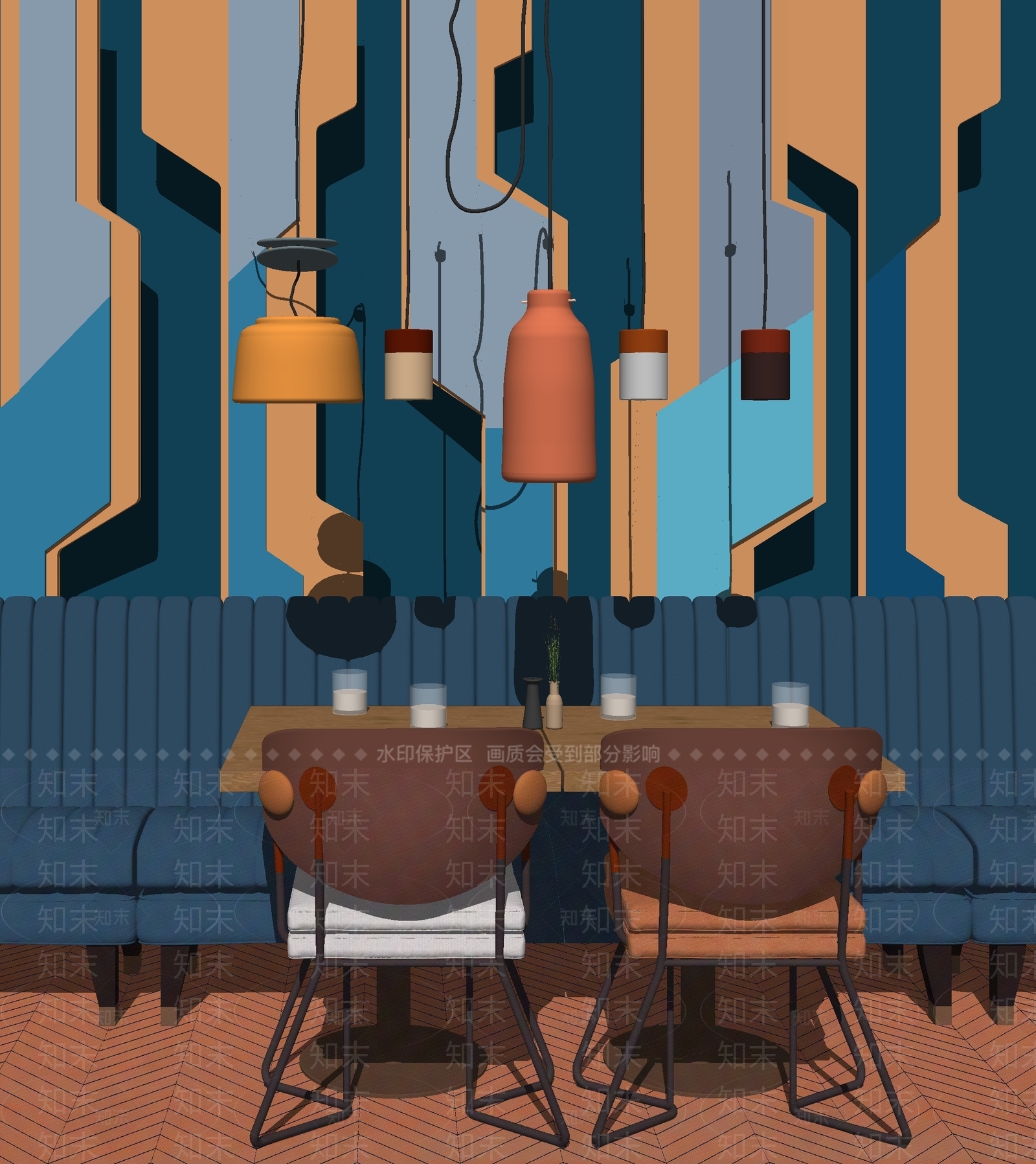 后现代风格西餐厅SU模型下载【ID:197311158】