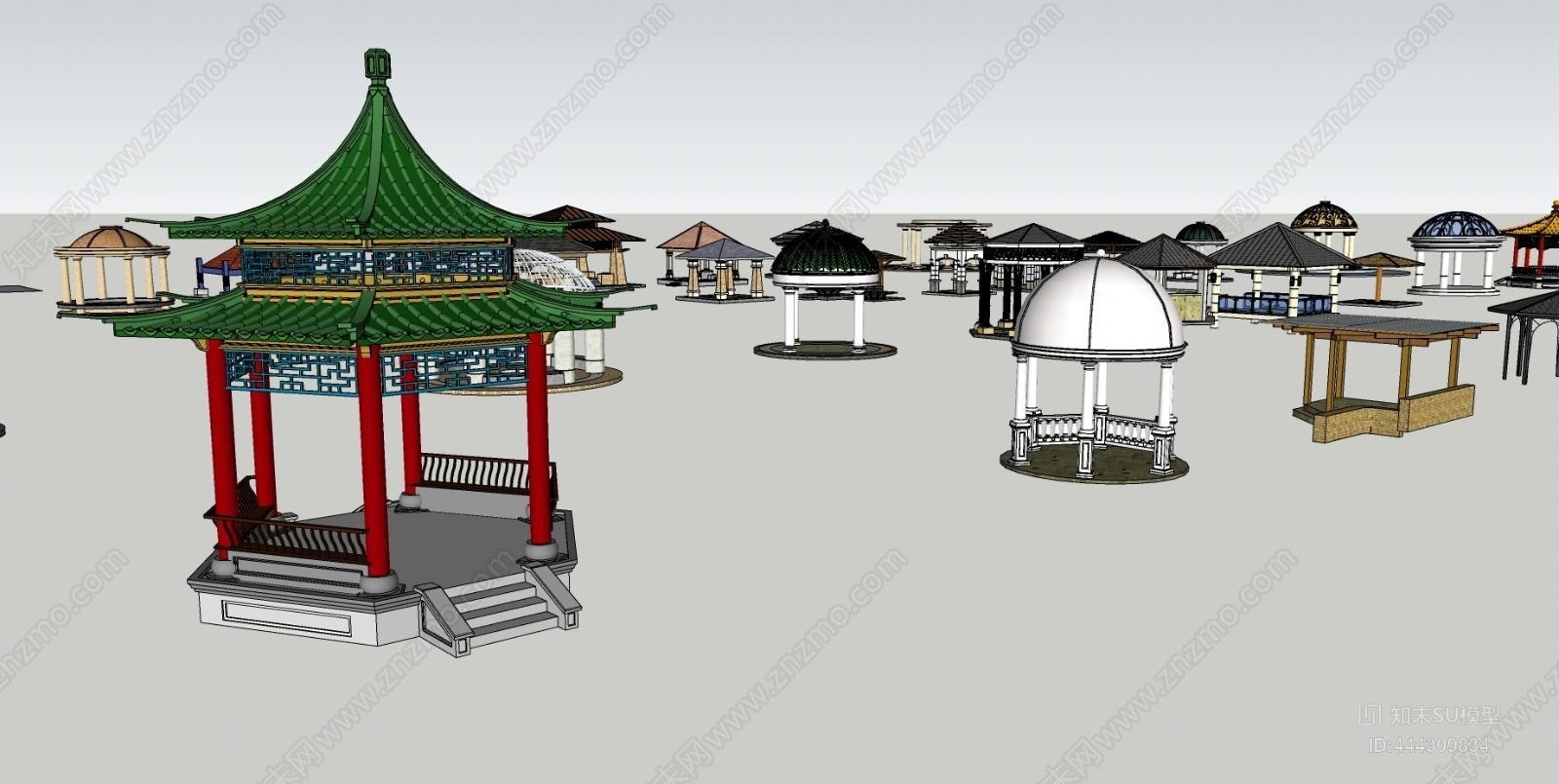 中式飞檐亭子SU模型下载【ID:444309834】