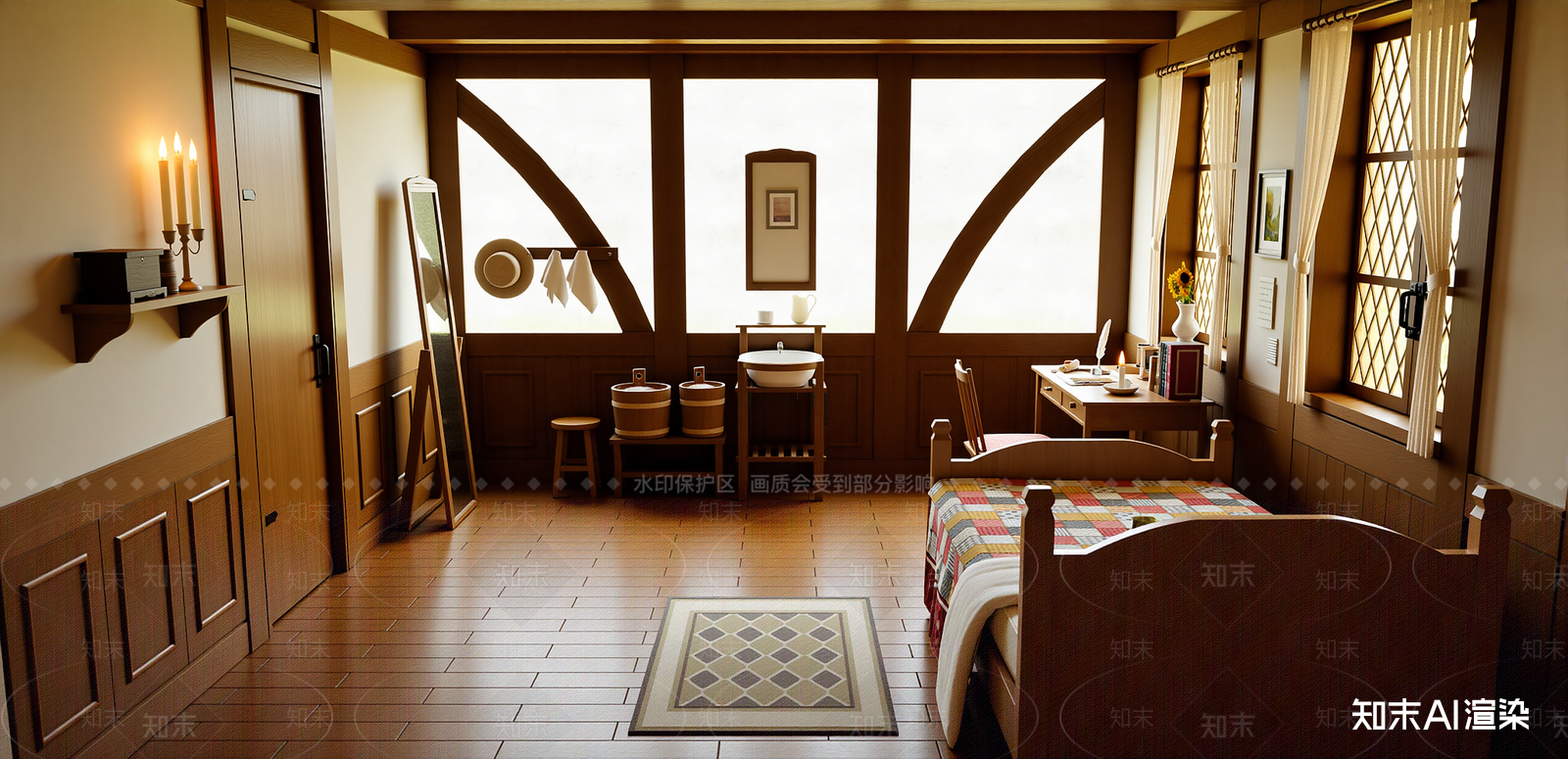 中式民宿客房SU模型下载【ID:1215997622】