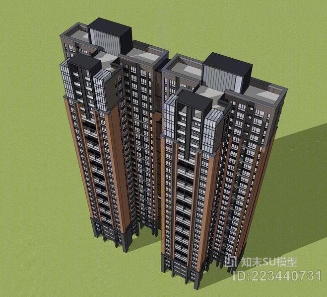 现代高层住宅SU模型下载【ID:223440731】