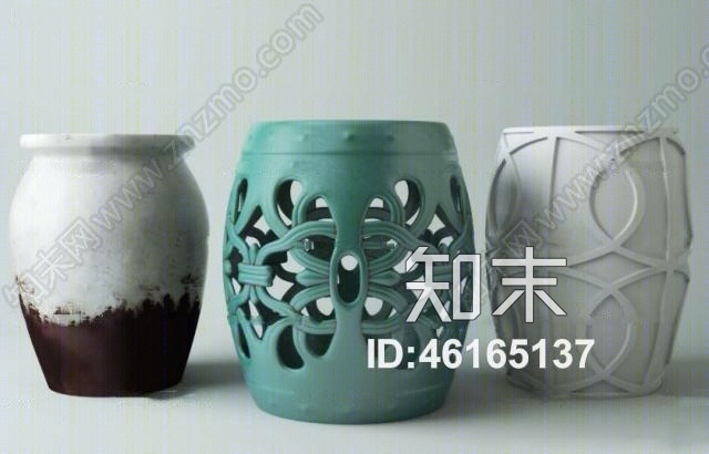 新中式圆凳鼓凳组合3D模型下载【ID:46165137】